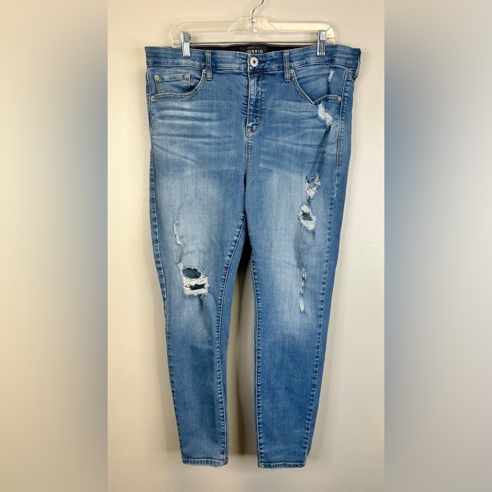 Torrid Premium 18 Womens Light Blue Distressed Sky High Skinny Denim Jeans Plus